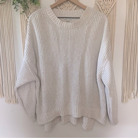 AMERICAN EAGLE Women’s Chunky Cable Knit Split Hem Sweater Cream Tan Size XL - Picture 1 of 12